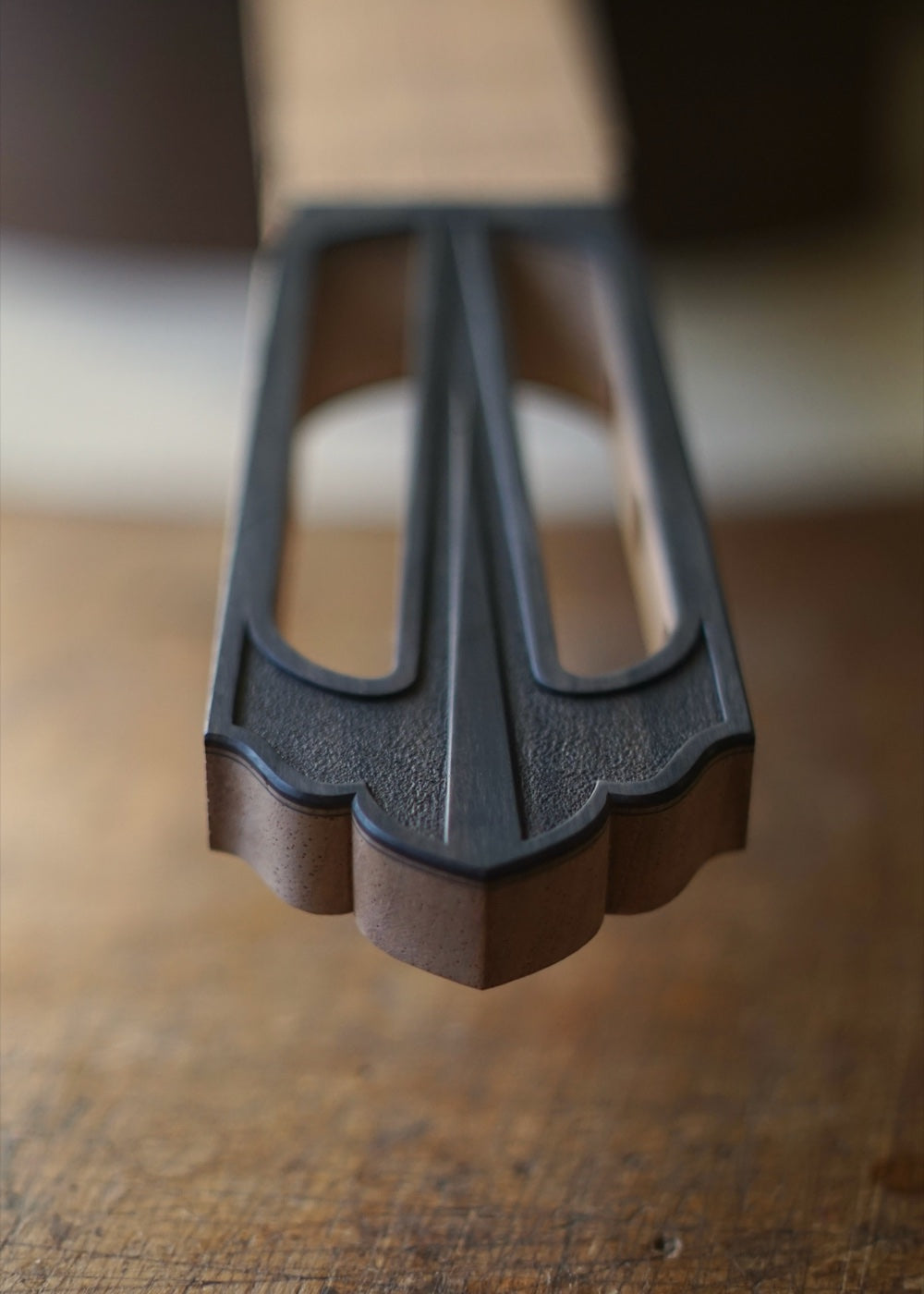 The carved headstock