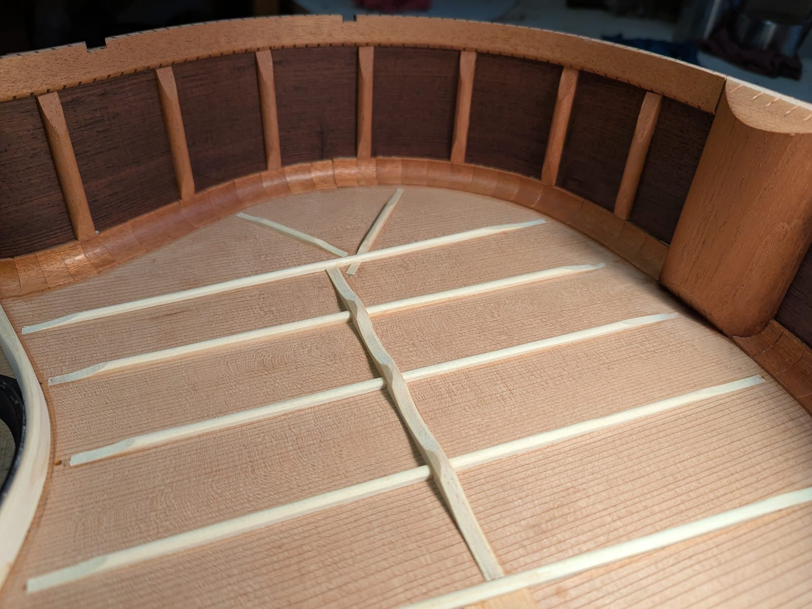 Inside the body, braced and lined