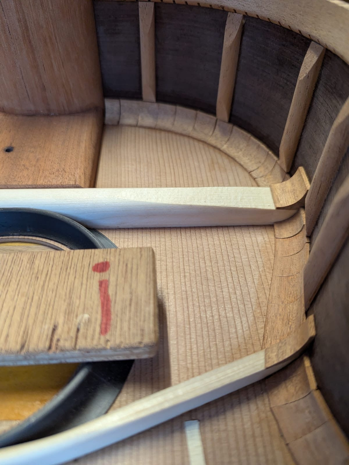 A brace end let into the lining